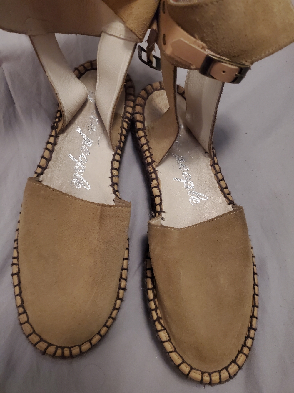 Free People Tan Suede Espadrille Ankle-Strap Sandals